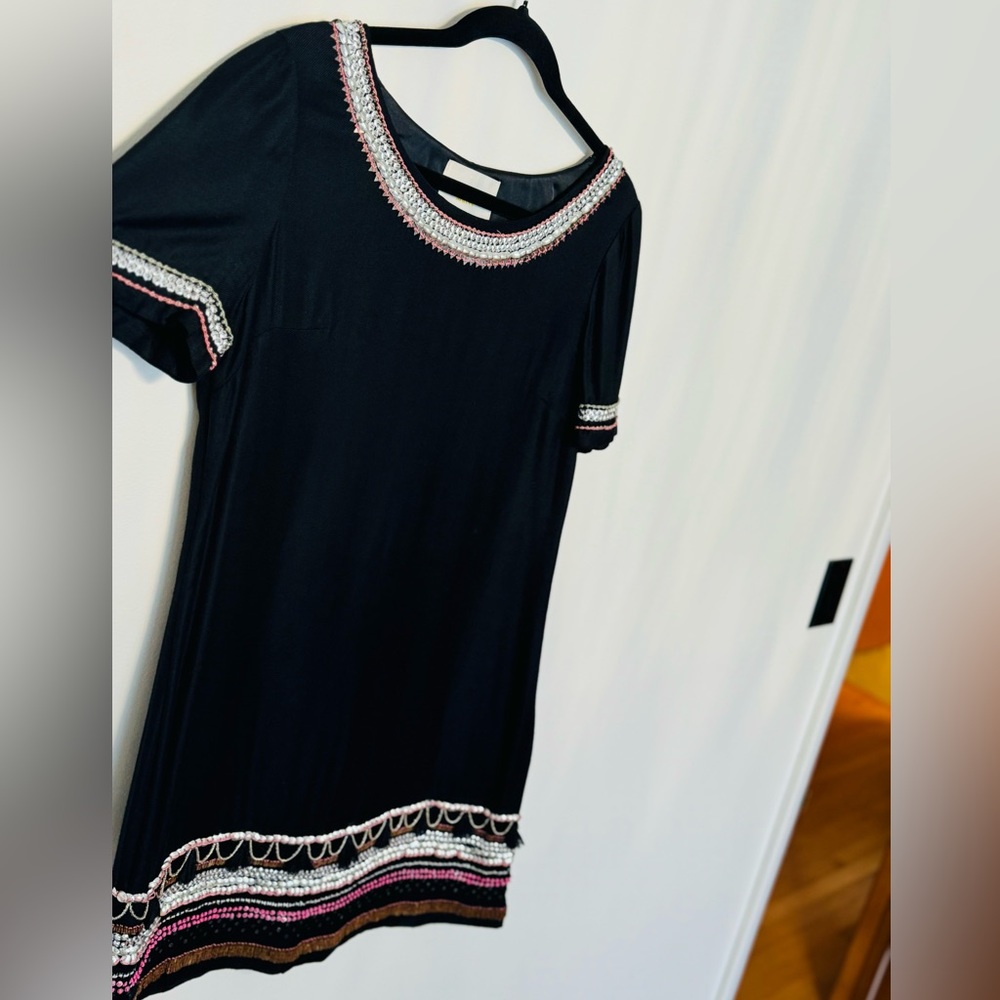 Maeve Anthropologie Catriona Embellished Black Shift Dress